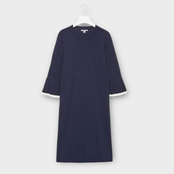 COS Pleated Sleeves Knitted Dress In Deep Navy Blue Size M - Picture 3 of 9